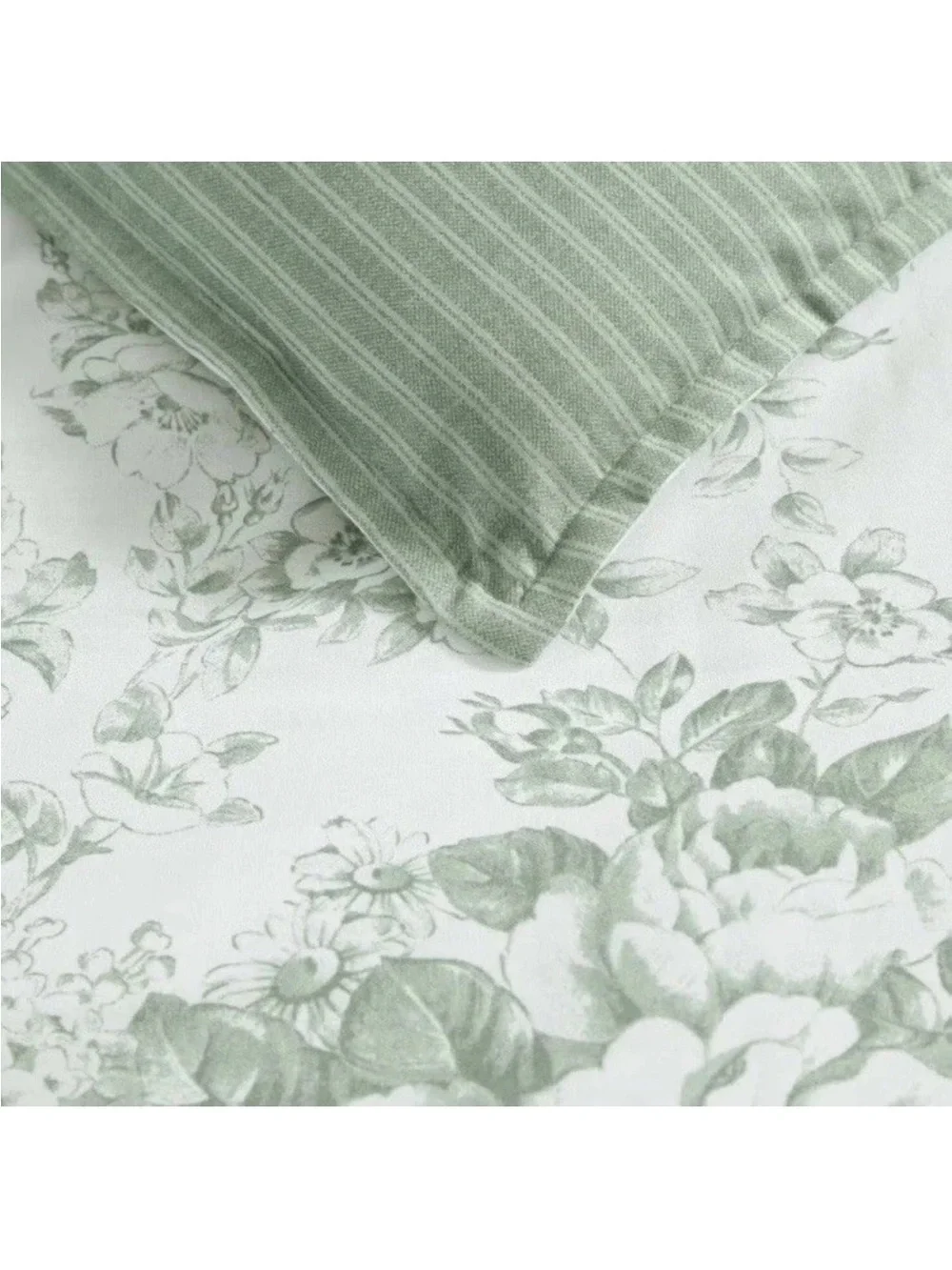 Laura Ashley Twin Green Floral Toile Reversible Comforter Set 5pc
